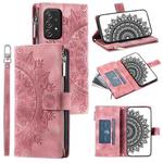 For Samsung Galaxy A53 5G Multi-Card Totem Zipper Leather Phone Case(Pink)