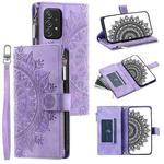 For Samsung Galaxy A52 5G/4G / A52S Multi-Card Totem Zipper Leather Phone Case(Purple)
