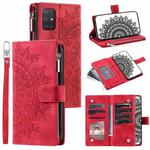 For Samsung Galaxy A51 4G Multi-Card Totem Zipper Leather Phone Case(Red)
