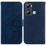 For Infinix Hot 20i Little Tiger Embossed Leather Phone Case(Dark Blue)