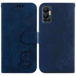 For Infinix Hot 12 Little Tiger Embossed Leather Phone Case(Dark Blue)