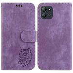 For Infinix Hot 11 2022 Little Tiger Embossed Leather Phone Case(Purple)