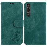 For Sony Xperia 1 V Little Tiger Embossed Leather Phone Case(Green)