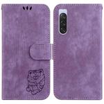 For Sony Xperia 10 V Little Tiger Embossed Leather Phone Case(Purple)