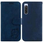 For Sony Xperia 10 V Little Tiger Embossed Leather Phone Case(Dark Blue)