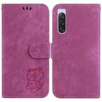 For Sony Xperia 10 V Little Tiger Embossed Leather Phone Case(Rose Red)