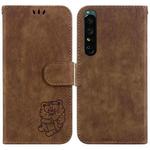 For Sony Xperia 1 IV Little Tiger Embossed Leather Phone Case(Brown)