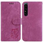 For Sony Xperia 1 IV Little Tiger Embossed Leather Phone Case(Rose Red)