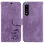 For Sony Xperia 5 III Little Tiger Embossed Leather Phone Case(Purple)