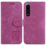 For Sony Xperia 5 III Little Tiger Embossed Leather Phone Case(Rose Red)
