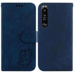 For Sony Xperia 1 III Little Tiger Embossed Leather Phone Case(Dark Blue)