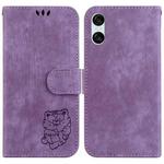 For Sony Xperia 5 VI Little Tiger Embossed Leather Phone Case(Purple)