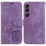 For Sony Xperia 1 VII Little Tiger Embossed Leather Phone Case(Purple)