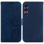 For Sony Xperia 1 VII Little Tiger Embossed Leather Phone Case(Dark Blue)