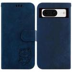 For Google Pixel 8 Little Tiger Embossed Leather Phone Case(Dark Blue)