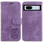 For Google Pixel 7a Little Tiger Embossed Leather Phone Case(Purple)