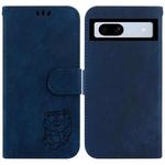 For Google Pixel 7a Little Tiger Embossed Leather Phone Case(Dark Blue)