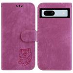 For Google Pixel 7a Little Tiger Embossed Leather Phone Case(Rose Red)