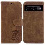For Google Pixel 7 Pro Little Tiger Embossed Leather Phone Case(Brown)