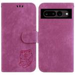 For Google Pixel 7 Pro Little Tiger Embossed Leather Phone Case(Rose Red)