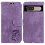 For Google Pixel 7 Little Tiger Embossed Leather Phone Case(Purple)