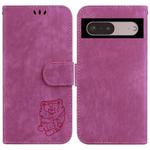 For Google Pixel 7 Little Tiger Embossed Leather Phone Case(Rose Red)