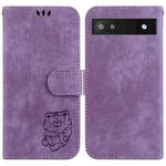 For Google Pixel 6a Little Tiger Embossed Leather Phone Case(Purple)