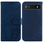 For Google Pixel 6a Little Tiger Embossed Leather Phone Case(Dark Blue)