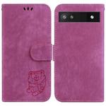 For Google Pixel 6a Little Tiger Embossed Leather Phone Case(Rose Red)
