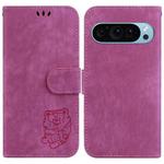 For Google Pixel 9 Pro Little Tiger Embossed Leather Phone Case(Rose Red)
