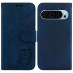 For Google Pixel 9 Little Tiger Embossed Leather Phone Case(Dark Blue)