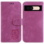 For Google Pixel 8a Little Tiger Embossed Leather Phone Case(Rose Red)