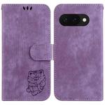 For Google Pixel 9a Little Tiger Embossed Leather Phone Case(Purple)