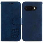 For Google Pixel 9a Little Tiger Embossed Leather Phone Case(Dark Blue)