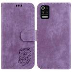 For LG K52 / K62 / Q52 Little Tiger Embossed Leather Phone Case(Purple)