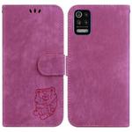 For LG K52 / K62 / Q52 Little Tiger Embossed Leather Phone Case(Rose Red)