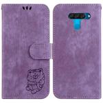 For LG K50 / Q60 Little Tiger Embossed Leather Phone Case(Purple)