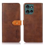 For Motorola Edge 50 Neo KHAZNEH Dual-color Cowhide Texture Flip Leather Phone Case(Brown)