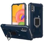 For Samsung Galaxy A01 (US Version) Carbon Fiber Protective Case with 360 Degree Rotating Ring Holder(Blue)
