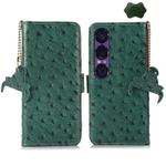 For Sony Xperia 1 VII Ostrich Pattern Genuine Leather RFID Phone Case(Green)