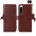 For Sony Xperia 5 IV Ostrich Pattern Genuine Leather RFID Phone Case(Coffee)