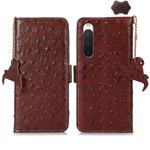 For Sony Xperia 10 IV Ostrich Pattern Genuine Leather RFID Phone Case(Coffee)