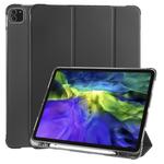 For iPad Pro 12.9 (2020) / iPad Pro 12.9(2018) 3-folding Horizontal Flip PU Leather + Shockproof TPU Tablet Case with Holder & Pen Slot(Black)