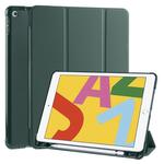 For iPad 10.2 2021 / 2020 / 2019 3-folding Horizontal Flip PU Leather + Shockproof TPU Case with Holder & Pen Slot(Pine Green)