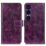 For Sony Xperia 1 VII Retro Crazy Horse Texture Horizontal Flip Leather Phone Case(Purple)