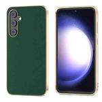 For Samsung Galaxy S23 FE 5G Genuine Leather Silk Series Nano Plating Phone Case(Dark Green)