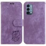 For OnePlus Nord N200 5G Little Tiger Embossed Leather Phone Case(Purple)