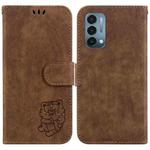 For OnePlus Nord N200 5G Little Tiger Embossed Leather Phone Case(Brown)