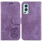 For OnePlus Nord 2 5G Little Tiger Embossed Leather Phone Case(Purple)