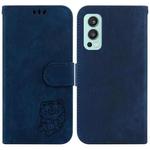For OnePlus Nord 2 5G Little Tiger Embossed Leather Phone Case(Dark Blue)
